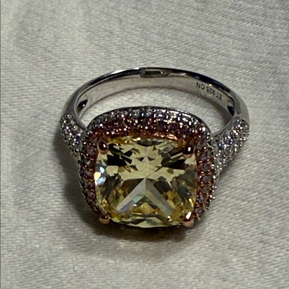 Sterling Silver Double Halo Canary CZ Ring